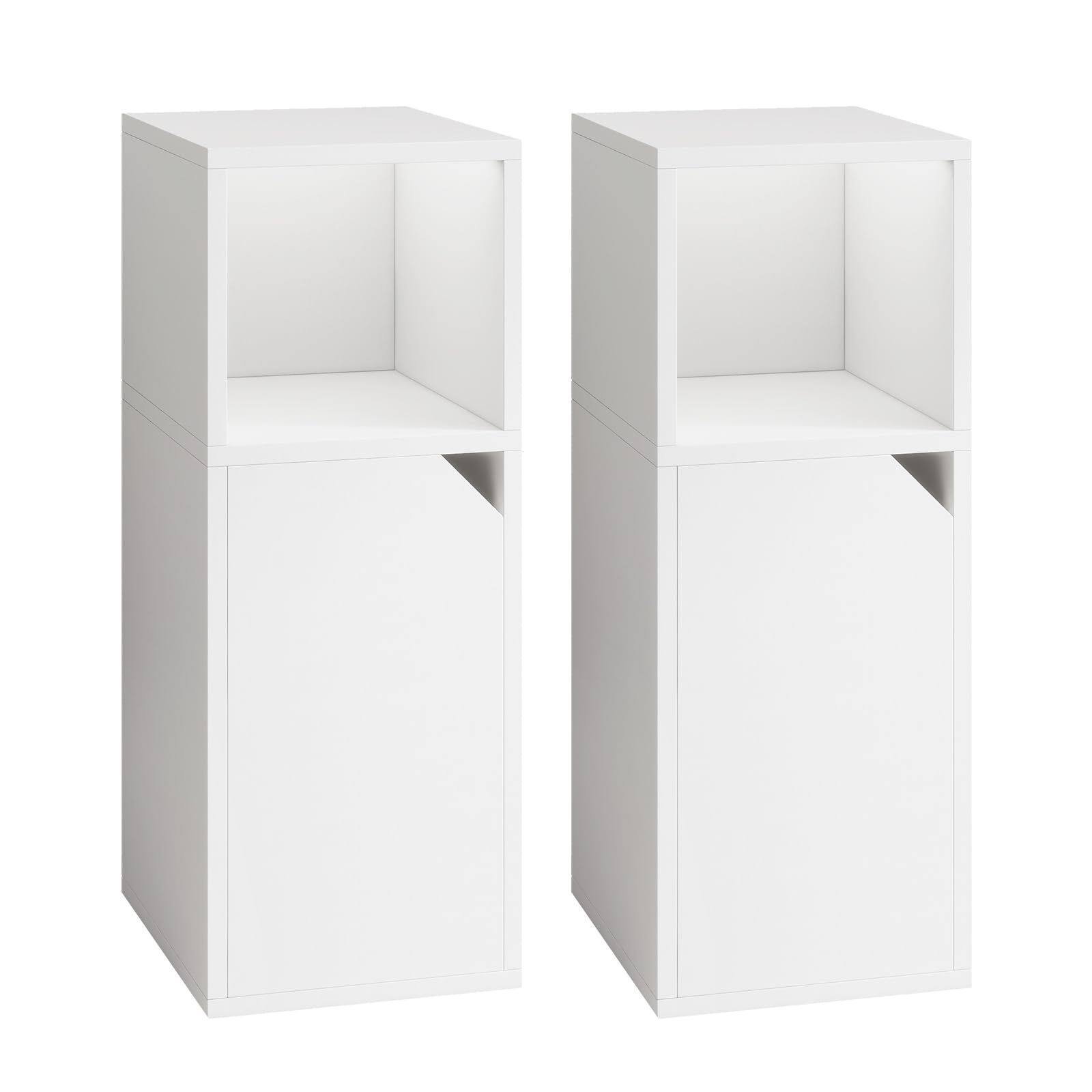 YMYNY Lot de Tables de Chevet Étroite, Table d'appoint, Compartiment Ouvert, Porte à Angle Biseauté, Plateau Réglable, L24 x P29 x H62 cm, en Bois, pour Chambre, Salon, Blanc HST016W-2