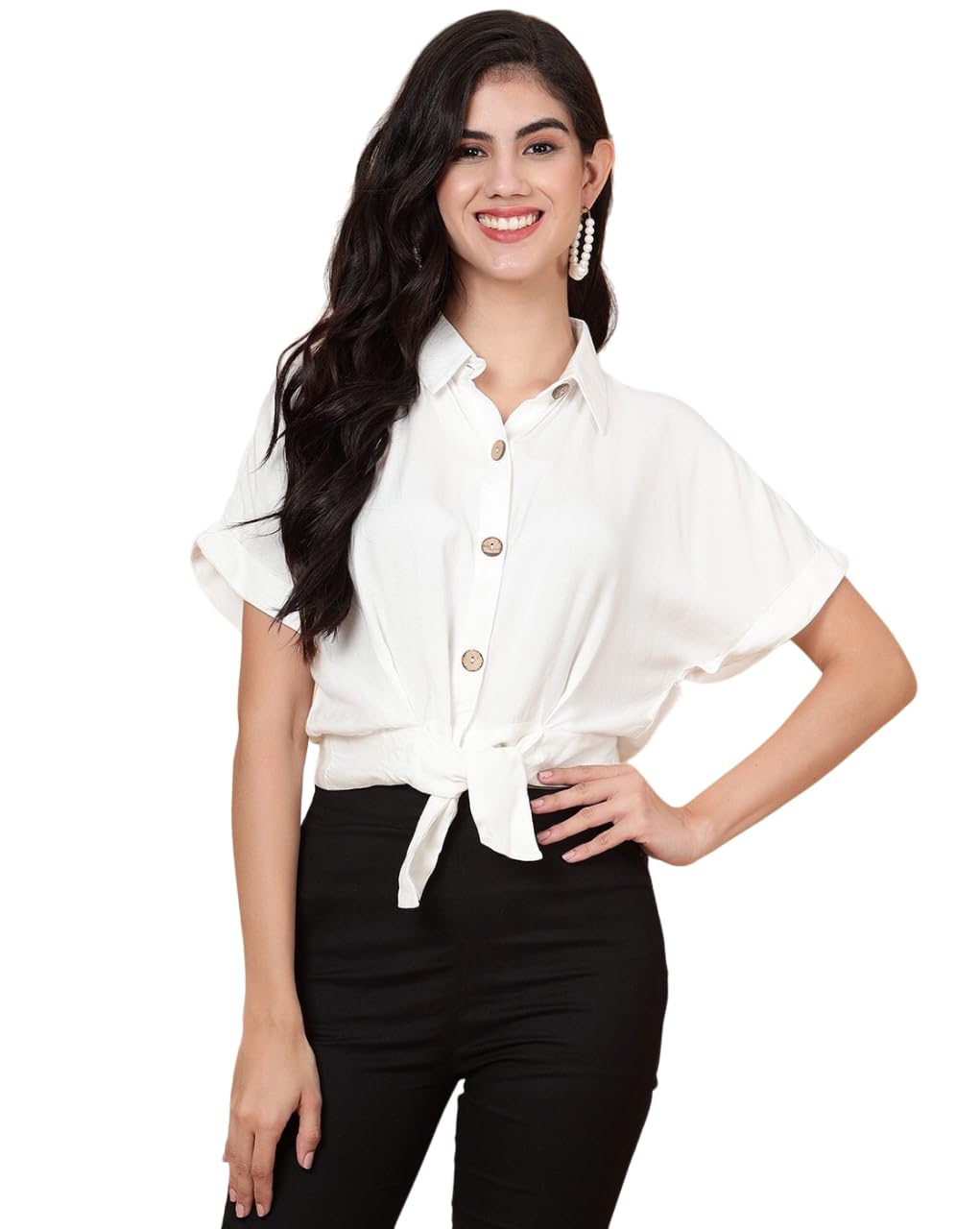 anvi be yourself Women Solid Short Sleeve Viscose Rayon Casual Boxy Shirt-picture-15