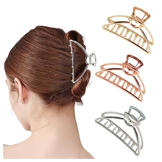 VinBee Metal Hair Clips for Women Hair Claw Clips Medium for Thick Hair 3 Pack (Silver + Gold + Rose Gold)