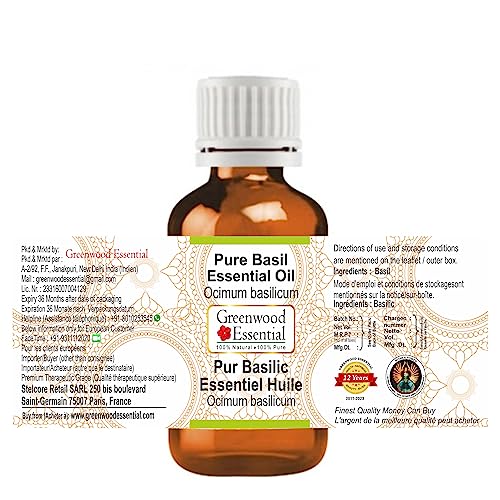 Image of Greenwood Essential Basil Essential Oil (Ocimum basilicum) Pure | Non-Sticky | Non-greasy | Lightweight | Men & Women | All Skin Types | Steam Distilled 30ml