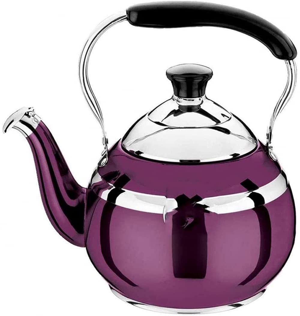 Flötender Gaskessel aus Edelstahl, hochglanzpoliert, mit traditioneller Retro-Tee-/Kaffee-/Wasserkanne von Mingyin, Gas, Induktionsherd, Violett, 2 l