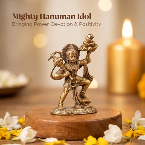 Image of Ekhasa 100% Pure Brass Hanuman Ji Murti for Home Puja (Size: 5cm) | Lord Hanuman Idol for Desk, Car and Home Decor | Balaji Idol | Bajrangbali Murti | Bahubali Hanuman Idol