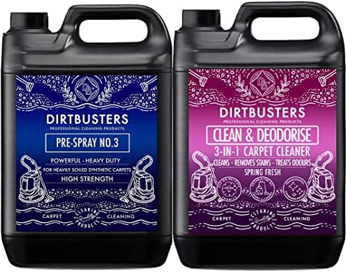 Dirtbusters 3 ln 1 Clean & deodorise Concentrate 1 X 5 Litres & heavy duty high ph solution carpet pre spray Professional Carpet & Upholstery extraction shampoo solution cleaner