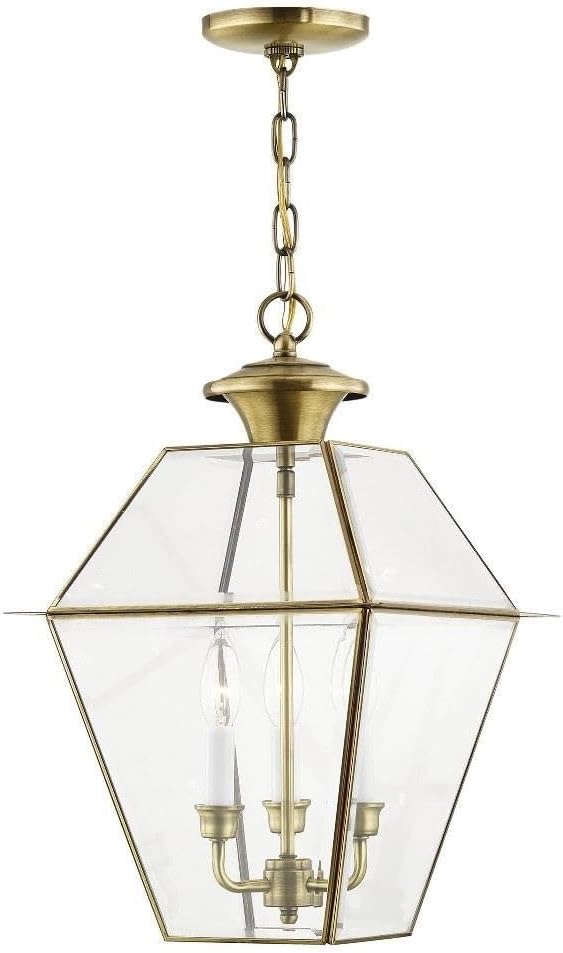 Antique Brass 3-Light Pendant with Clear Beveled Glass