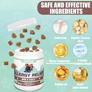 Dog Allergy Relief Chews 200PCS Omega 3 Fish Oil Skin Coat Supplement Dog Itching Skin Relief with Probiotics Colostrum Dry Skin Hot Spots Licking Seasonal Allergies Immune Support Treats