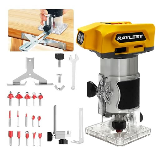 800W Cordless Wood Router for Dewalt 18V Battery (Not Included Battery) 6 Variable Speeds Router Tool for Woodworking Slotting Trimming Compact Electric Brushless Trimmer with 15PCS 1/4 Router Bits
