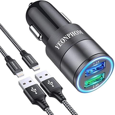 iPhone Car Charger[Apple MFi Certified] Compatible for iPhone 13 14 12 Pro/Mini/11 Pro Max/XS Max/XR/X/8/7/6/6S Plus/5S/5C/SE, 2.4A Dual USB Fast Car Phone Charger Adapter with 2x3ft Lightning Cable Cover