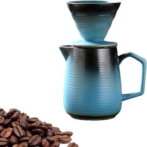 GBKDQQ Machine à café pour over 620 ml avec tasse, filtre à café en porcelaine et 100 filtres en papier, service à café en céramique, convient pour 1 à 3 personnes, bleu
