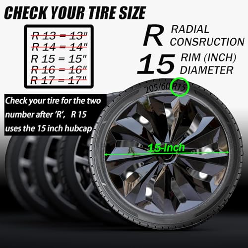 image for Aiqiying Hubcaps Wheel Covers Replacement R15 Size Hub Caps Universal-