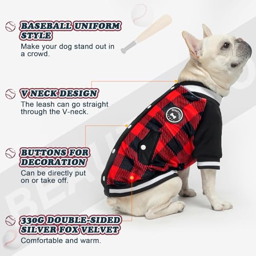 Image of BEAUTYZOO Dog Sweaters for Small Medium Large Dogs, Dog Hoodie Warm Fleece Dogs Winter Clothes Cute Stylish Boy & Girl Dog Sweatshirts, Red Sport Coats Baseball Uniform Jackets for Puppy, SM