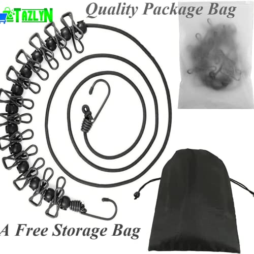 Image of TAZLYN Black Retractable Clothesline with Hooks and Clips, 4m Nylon Rope, Pack of 3, 13ft Cloth Drying Wire with 12 Clips