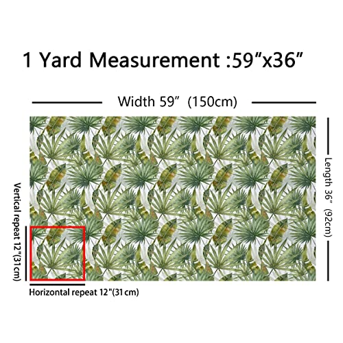 Green Leaves Fabric by The Yard Watercolor Tropical Palm Leaf Botanical Fabric for Girls Boys Kids Upholstery and Home DIY Projects Farmhouse Style Rustic Plant Fabric for Sewing Hobby,1 Yard - Image 2