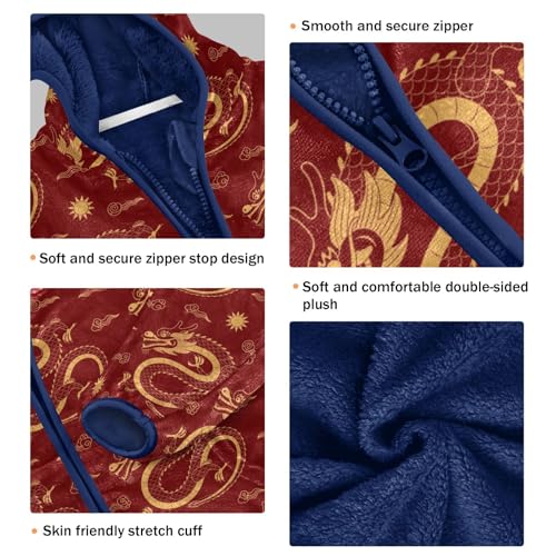 Chinese Dragon Gold Girls Fleece Jacket Girls Fall Jacket Girls Zip Up Hoodie Girls Sherpa Jacket 2-10T3