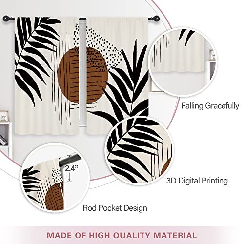Riyidecor Abstract Boho Brown Leaves Curtains Modern Aesthetic Mid Century Geometric Rod Pocket Minimalist Palm Leaf Plant Bedroom Living Room Treatment Fabric 2 Panels 42Wx63H Inch #TOP5