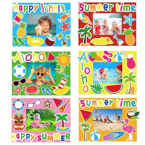 chiazllta 30 Pack Summer Crafts Kit for Kids End of School Year Picture Frames Beach DIY Art Crafts Classroom Summer Activities Game Party Favor