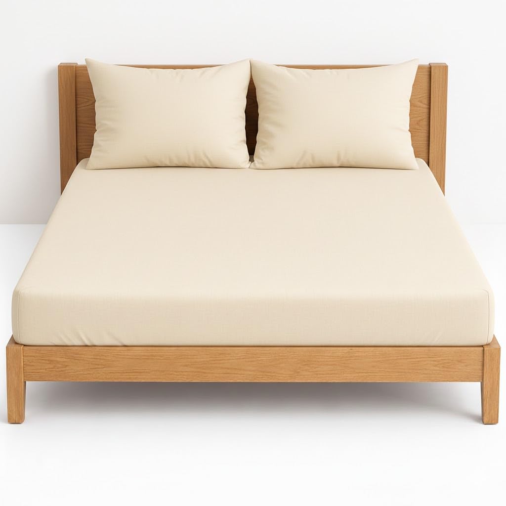 NIYS Luxury Bedding 100% Egyptian Cotton 40CM/16 Extra Deep Fitted Sheets (Cream, Single + pillow pair)