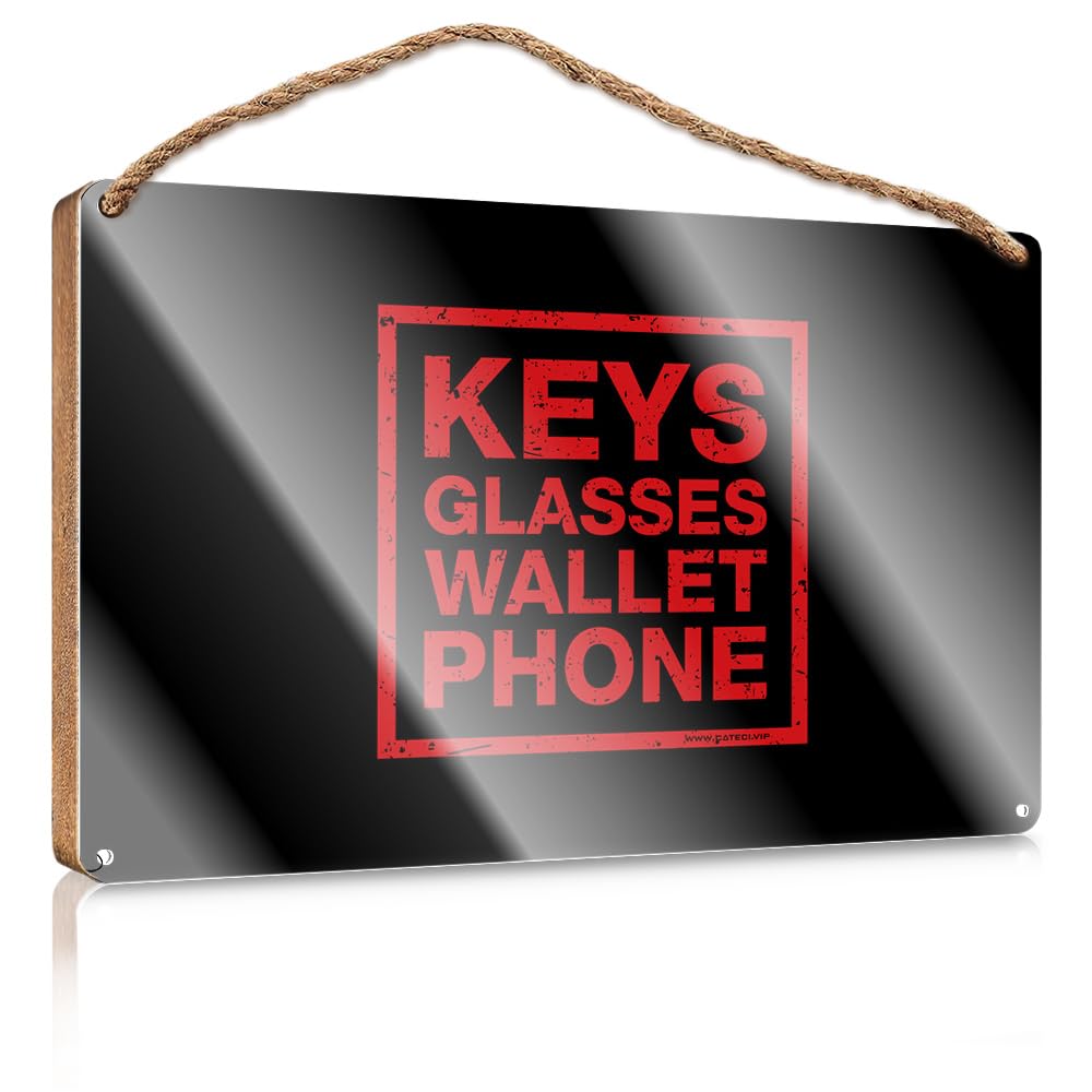 MAHQPZXSF Funky Home Decor Keys Wallet Phone Glasses Wooden Sign Wood Sign With Sayings Winter Door Decorations(15X28CM)