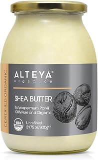 Alteya Beurre de karité biologique non raffiné, 900 g - certificé USDA, 100% pur, naturel, végétalien - tous types de peau - beurre corporel naturel - visage, lèvres, cheveux
