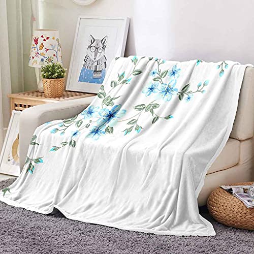 Couverture flanelle fleur bleue 150x200cm pour canapé