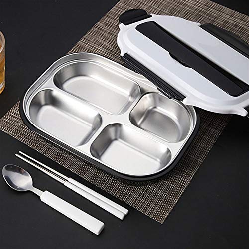 Fiambrera Acero Inoxidable 4 Grid Caja de Almuerzo Inyección de Agua Preservación de Calor Portátil Caja de Almuerzo Picnic Escuela de Personal (Color : Black)