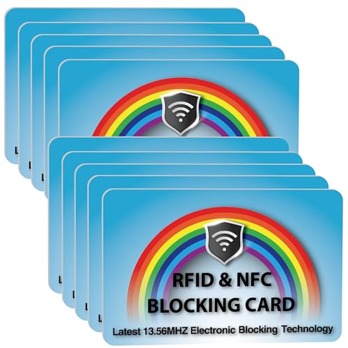Image of SaiTech IT 10 Pack RFID Blocking Card for Credit Debit ID Card, RainbowBlue | Slim Anti-Theft Contactless NFC RFID Blocker Protector, Easily Fit into Wallet and Purse, for Men & Women
