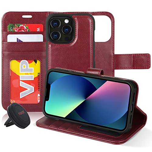 Funda magnética para iPhone 13 Pro de alta protección con tarjetero folio navor granate