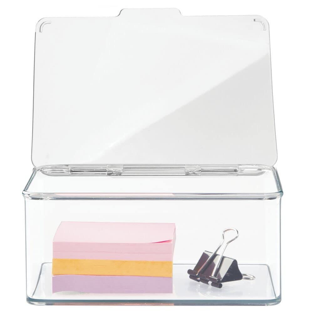 mDesign Set da 4 organizer portaoggetti da scrivania – Scatola in plastica senza BPA impilabile per l'ufficio – Scatola con coperchio per penne, gomme e altri articoli di cancelleria – trasparente
