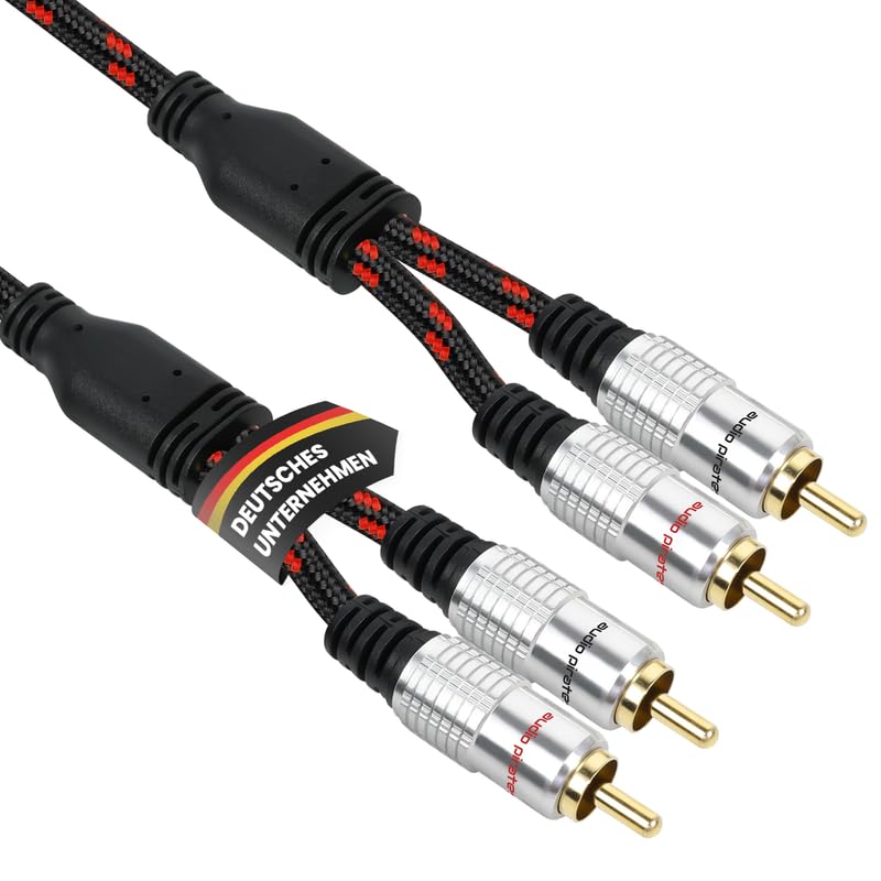 audio pirates 2x2 RCA Cinch Kabel mit Splitter | 10m | Stereo Audio-Kabel | OFC Kupfer | OD: 6mm | Nylon-Ummantelung | 24K Goldkontakte | Hifi, Home Cinema, Auto | PERFORMANCE+ COLLECTION
