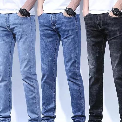 Men's Business Jeans Classic Style Casual Stretch Slim Fit Denim Pants Summer Ice Silk Trousers3