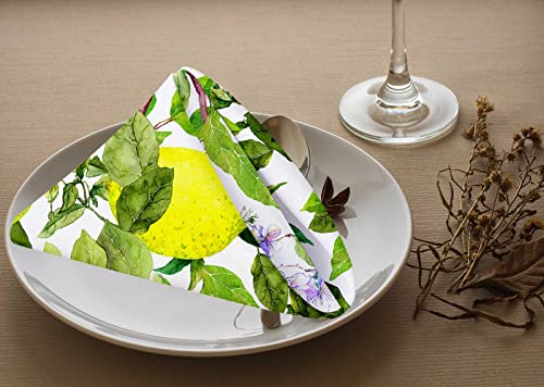 Yibeas Lemon Fruits Cloth Napkins Dinner Table Napkins Watercolor Branches With Summer Leaves, Garden Flowers Washable Reusable Napkins Set Of 4 Home Holiday Party Wedding #TOP3