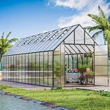 CDCASA 32x10x10 FT Greenhouse for Outdoors, Easy Assembly Large Thicker Aluminum Heavy Duty Polycarbonate Greenhouses Kit w/7 Windows, Outside Sunroom Walk-in Green House for Patio,Backyard