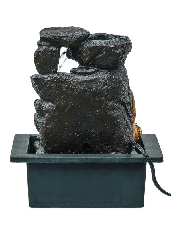 Image of Golden Brown Polyresin Tabletop Buddha 3 Step Indoor Water Fountain for Home Decor with LED, Speed Control Pump (Size: 21 x 18 x 26 CM | Weight: 870Gram)