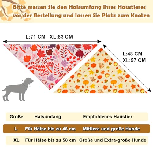 SZEE 2 Stück Hund Kostüm Hundehalstuch, Hundekostüm Dog Bandana mit Beidseitiges Musterdesign- Klassischer Tartan+Ahornblatt und Kürbis, Hundebekleidung Kopftücher Waschbarer für Hunde und Katzen, L