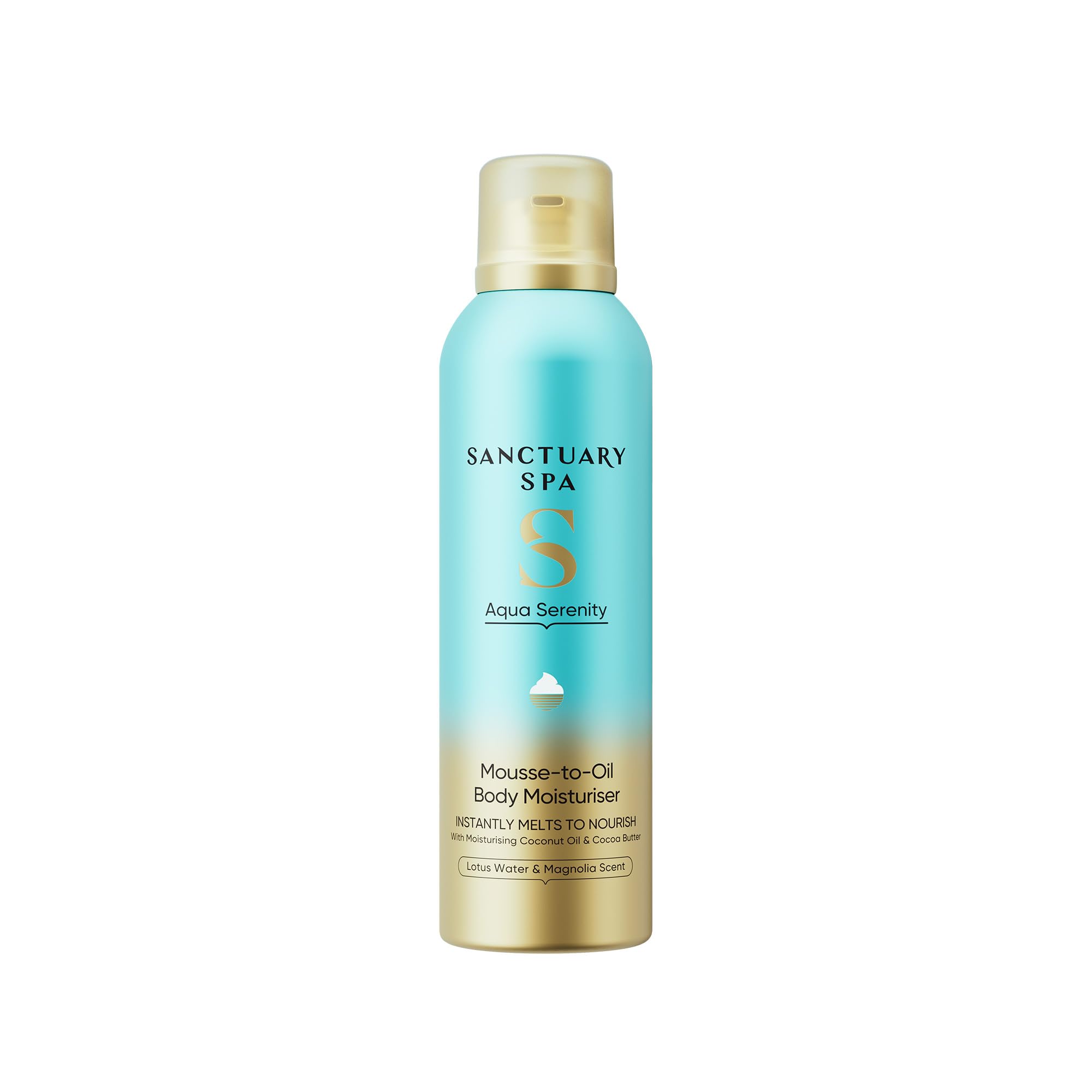 Sanctuary Spa Aqua Serenity Mousse‑to‑Oil Body Moisturiser 200ml – Lightweight Foamed Mousse, 7‑Day Hydration, Coconut Oil & Cocoa Butter, Vegan & Cruelty Free