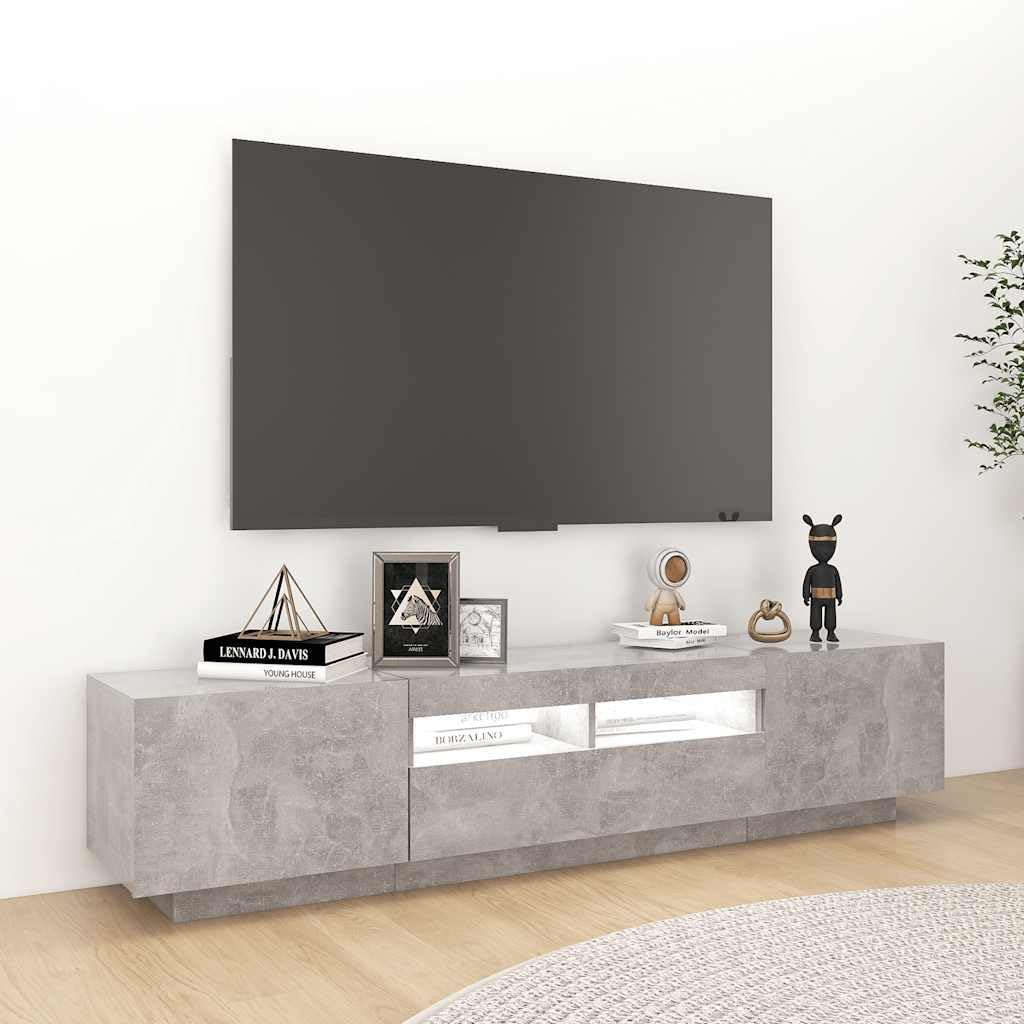 Meuble TV avec lumières LED Gris béton 180x35x40 cm Meuble Télé Table de Télévision, Console TV Armoire de Télé pour Salon, Chambre à Coucher -A