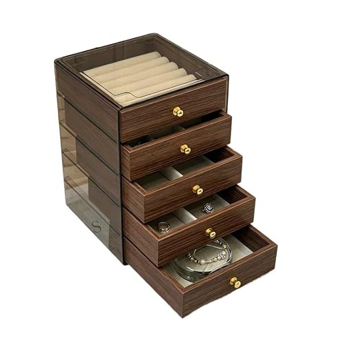 Kx9Lb8d Jewelry Chest Walnut Wood Five-layer Jewelry Box, Storage For Rings, Earrings And Stud