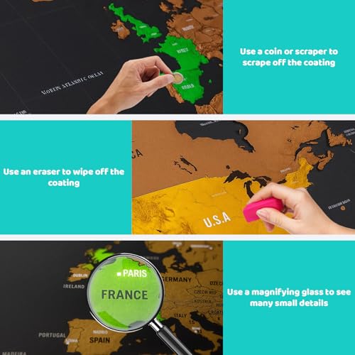 Weltkarte Zum Rubbeln, Landkarte Zum Freirubbeln Mit Aufbewahrungsbox, 30 X 42 Cm, Für Reiseliebhaber Und Abenteurer, Ideal Als Geschenk Und Zur Dekoration