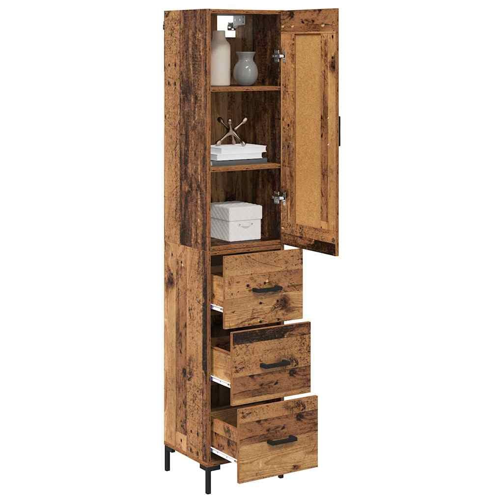 Générique Armadio alto in legno antico 34,5 x 34 x 180 cm, armadio da cucina moderno in legno di ingegneria con gambe in metallo, scaffale per sala da pranzo, design rettangolare