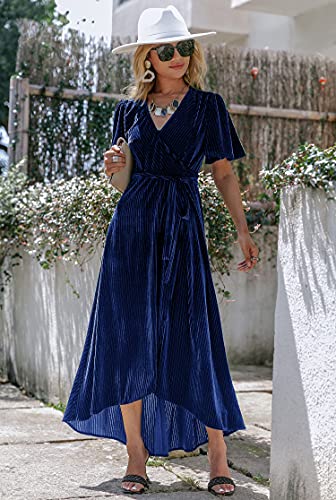 Image of BerryGo Women's Velvet V Neck Wrap Semi Formal Dress Cocktail Party Maxi Dress for Wedding Guest