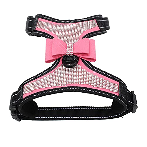 FUNAT Pettorina Riflettente per Cani con Strass, Cravatte Bling Carino Pettorina per Cani Guinzaglio per Cane, Cinturino Pettorale Riflettente con Fiocco Lucido
