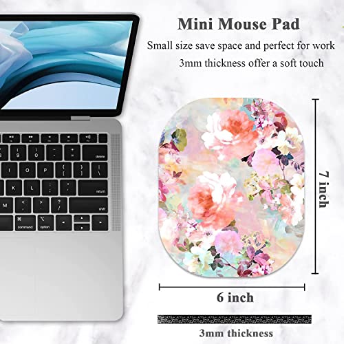 Atufsuat Small Mouse Pad 6 X 7 Inch, Oval Mini Mouse Pad With Non-Slip Rubber Base, Waterproof Compact Mouse Mat For Laptop Computer Wireless Mouse Keyboard Tray Home Office Travel, Peonies Floral #TOP1