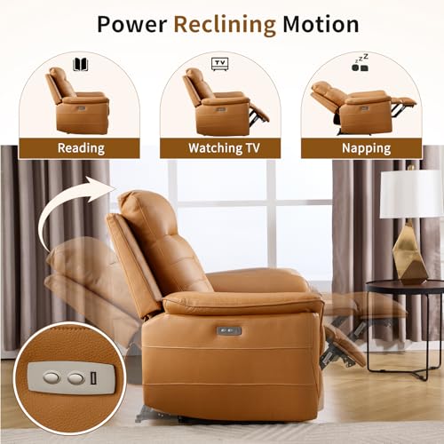 Image of ANJ 2-Piece PU Leather Recliner Sofa Set with Charging Port, Include Single Power Recliner Chair and Electric Loveseat Reclining Couch with Hidden Storage & Cup Holders for Living Room, Yellow