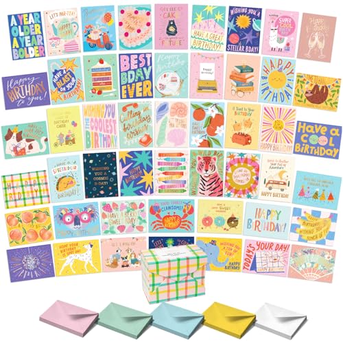 Image of Sweetzer & Orange Happy Birthday Cards with Envelopes and Assortment Box – Variety Set of 50 Assorted Birthday Notes. Perfect Bulk Pack for Celebrations, Office, Friends & Special Occasions-4x5.5