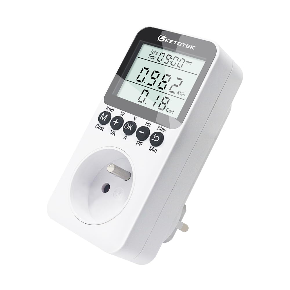KETOTEK Contadores de Energía Vatimetro Toma, Digital Consumo Energético Medidor 3680W Medidor Eléctrico con Pantalla LCD Medición Consumo Energético Medidor de Consumo