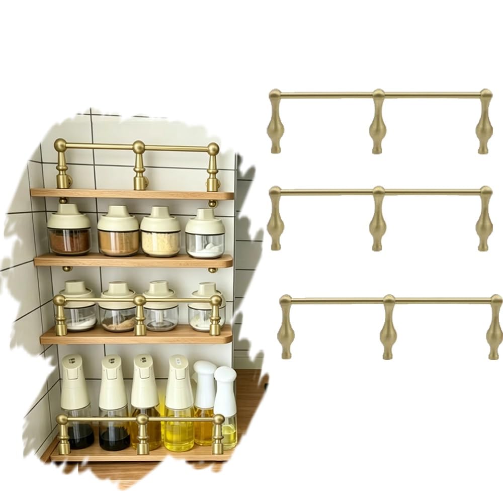 SVBVRFEEW Brass Decorative Gold Shelf Guard Rails for Shelves 3 Pack Shelf Railing Anti-Tipping Gallery Rails Cabinet Fence Set for Laundry Room Bathroom(Gold C,90cm/35.4in)