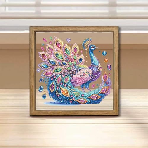 Image of HASTHIP DIY Acrylic Diamond Art Kit -Peacock 3D Framed - Clear Acrylic Canvas & Wooden Frame - Diamond Painting Kit for Home Decor-Patterned