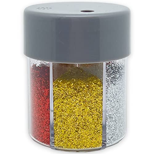 MIK Funshopping - Polvere glitterata luccicante per il fai da te e per decorare biglietti, glitter colorati per decorazioni (color argento - oro con stelline, barattolo da 80 g)
