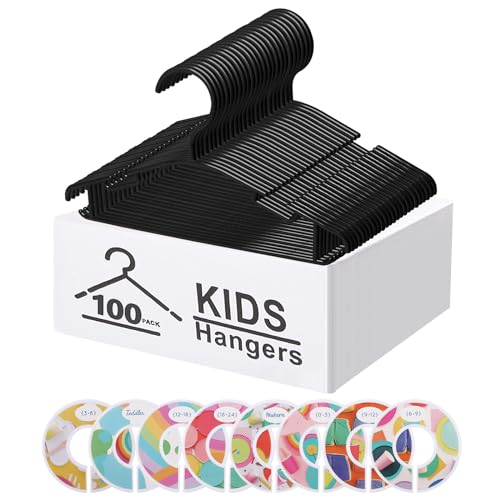 Image of GoodtoU Hangers for Baby Clothes 100 Pack, No Slip Infant Nursery Clothes Hangers with Cute Clothing Dividers for Boys & Girls Baby Clothes Organizer, Black