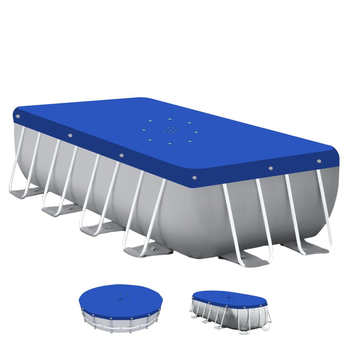 Linxor - Lona Protectora Reversible para Piscina elevada, 4 Estaciones, 150 g/m² - Azul y Gris