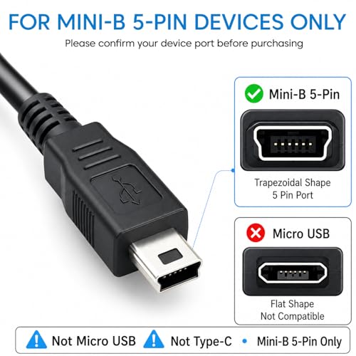 Image of Sounce 5 Pin Mini USB Cable (35 CM) USB 2.0 Type A to Mini B Cable Compatible with GoPro Hero 3+, PS3 Controller, MP3 Player, Digital Camera (Black)